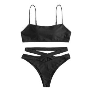 Black Bikini Criss Cross Bottom Low Waisted Swimsuit Size 4 NWT #1086